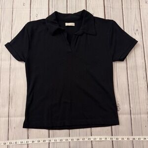 Fitigues Black Short Sleeve Polo Top Women's Size Large L Made USA Stretch